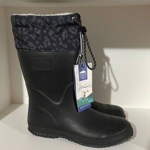 Joules Warm Welly Black Sz 7 Leopard/Cheetah Insulated Rain Boot